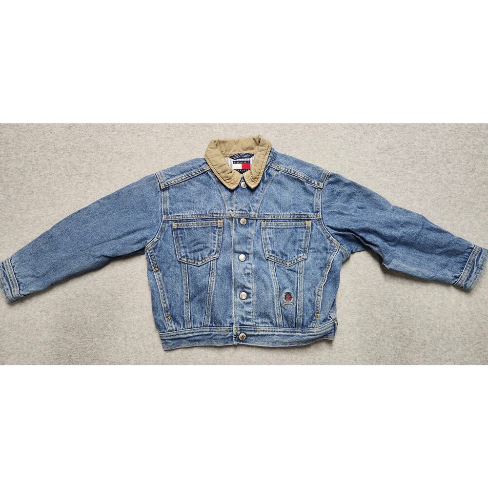 Vintage Tommy Hilfiger Denim Jacket Tan Collar Youth Size 6